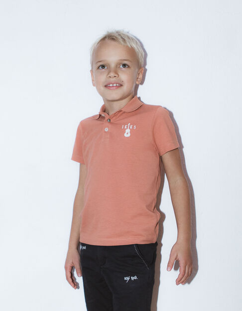 Boys’ terracotta cotton polo shirt with embroidered guitar - IKKS