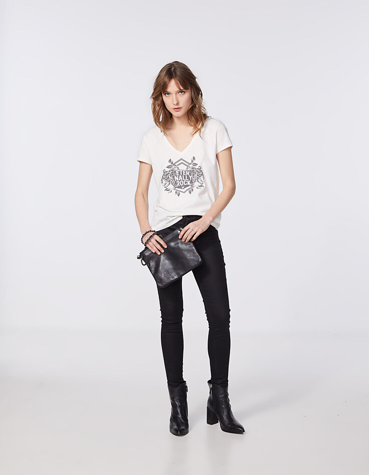 T-shirt gebroken wit acid wash opdruk dames-6