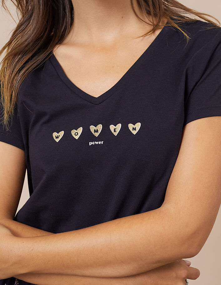 Tee-shirt noir à message et cœurs or I.Code - I.CODE
