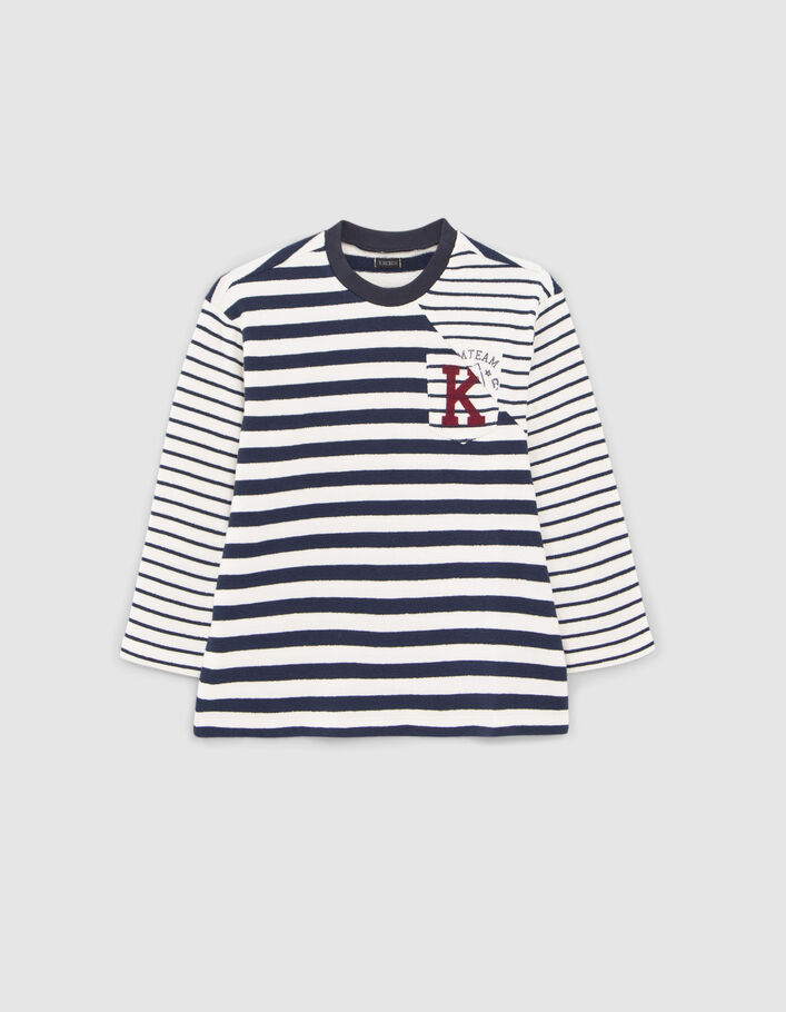 Boys' navy asymmetric seam sailor stripe T-shirt-3