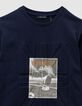 T-shirt manches longues marine drapeau embossé garçon-5