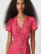 Robe encolure V rose imprim&eacute; pois Femme-4