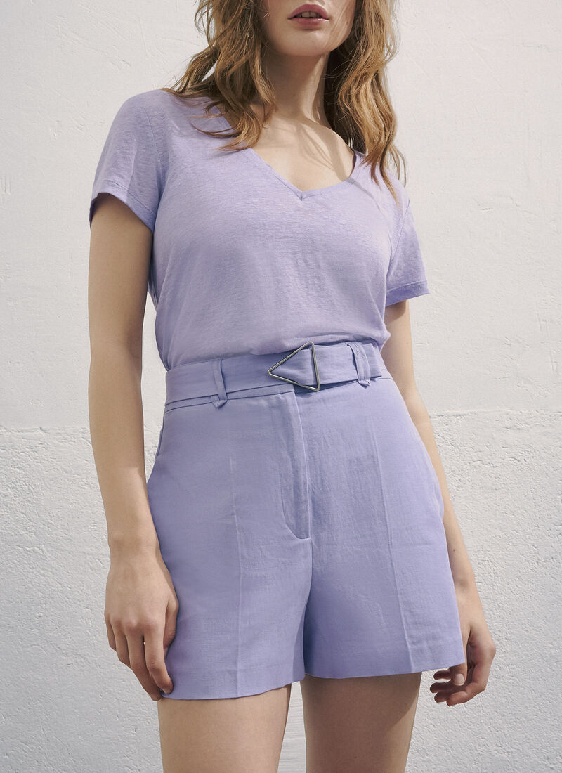 Tee-shirt lilas en lin broderie cœur éclair Femme