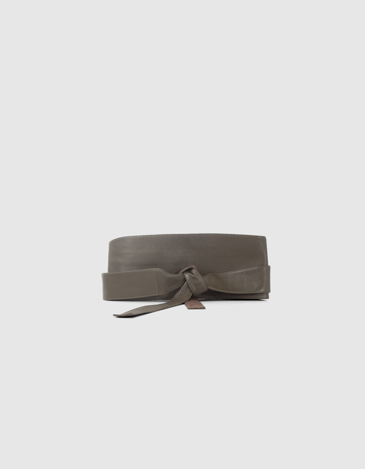 Khaki Damenledergürtel zum Binden-1