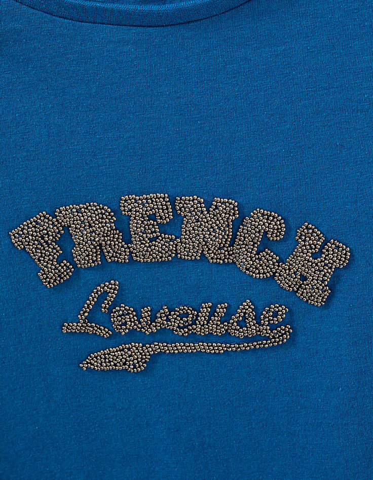 Blaues Damen-T-Shirt aus Baumwolle mit Schriftzug-2