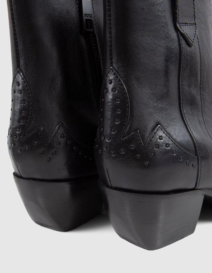 Women’s black leather studded cowboy boots