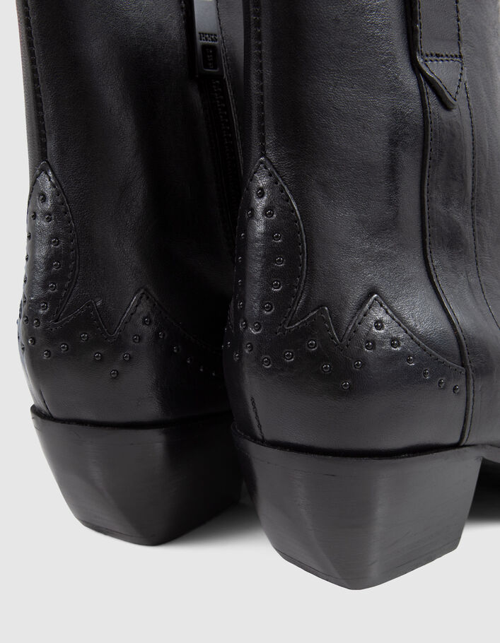 Women’s black leather studded cowboy boots - IKKS