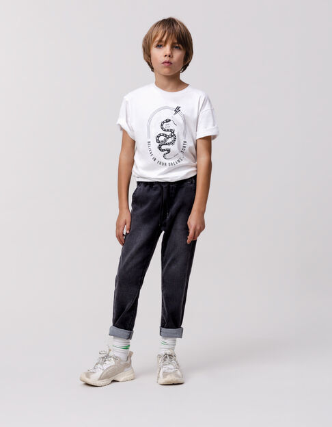 Weißes Jungen-T-Shirt, Biowolle, Schlange, reflektierend - IKKS