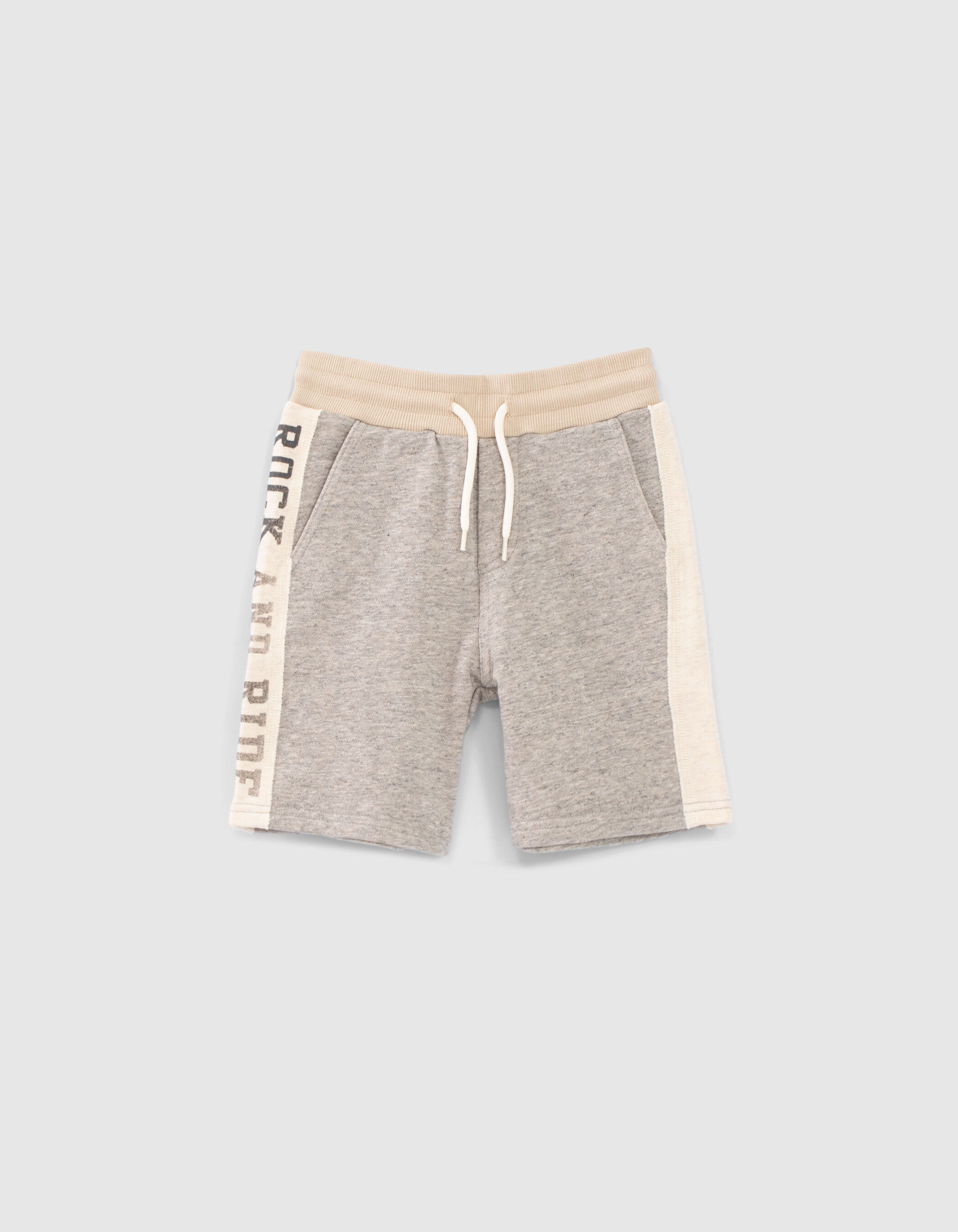 Bermuda gris molleton bandes c t s beiges gar on