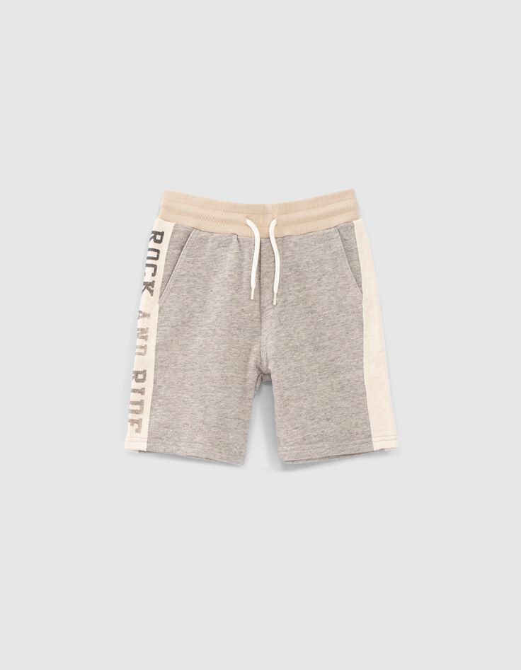 Graue Jungensweatbermudas mit beigen Seitenb&auml;ndern-1