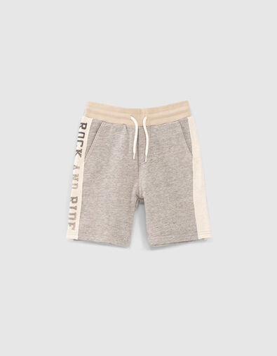 Boys’ grey sweatshirt fabric Bermudas, beige side bands - IKKS