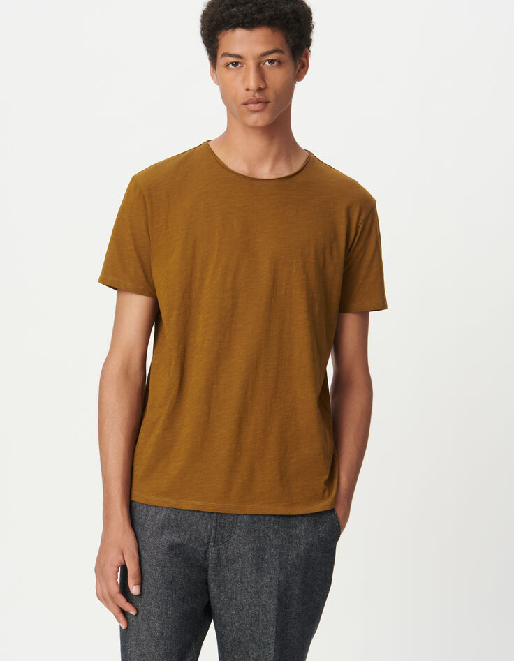 T-shirt col rond ocre coton bio flammé Homme-1 T-shirt col rond ocre coton bio flammé Homme-1