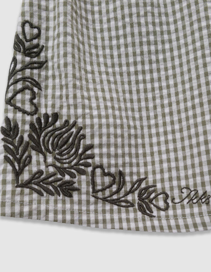 Falda corta caqui con estampado de cuadros y bordado ni&ntilde;a-5