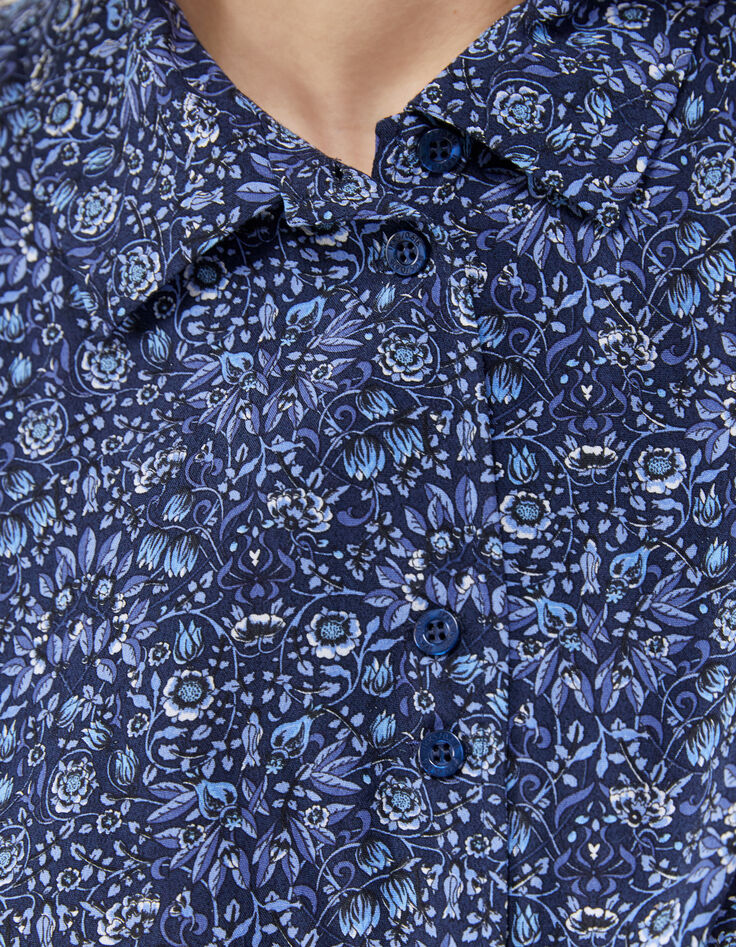 Top azul marino flores azules lazos delante mujer-4