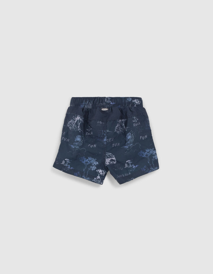 Blaue Badeshorts mit Toile-de-Jouy-Optik für Babyjungen-3