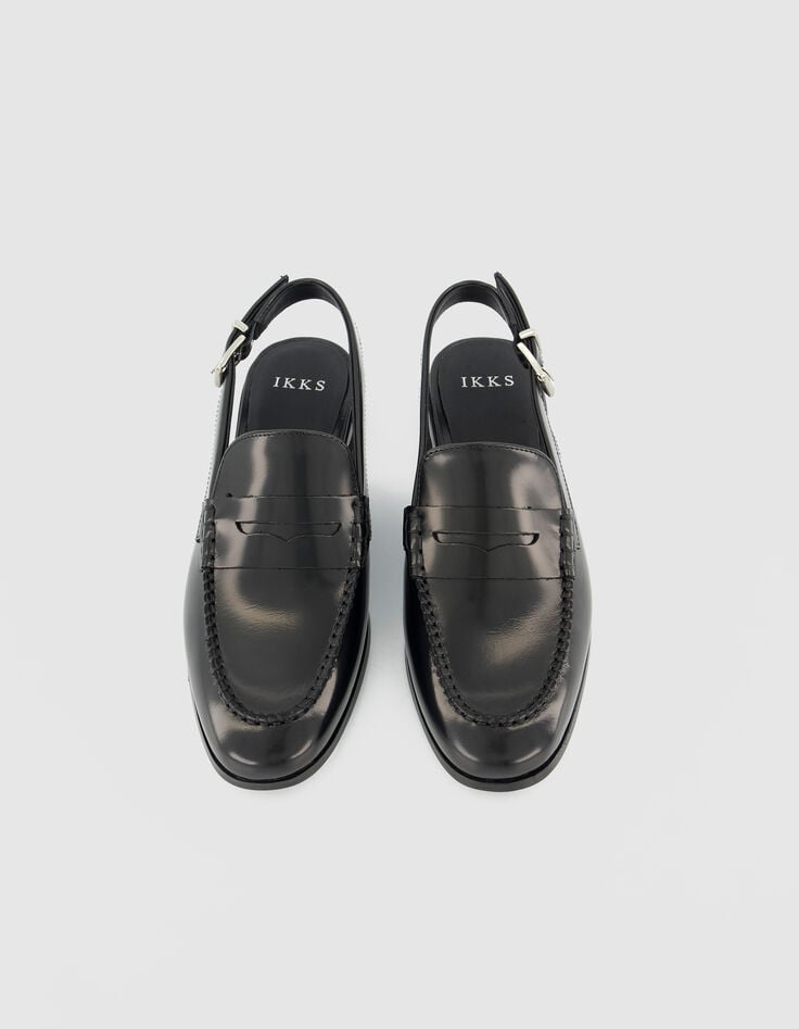 Mujer mocasines slingback de cuero negro-3