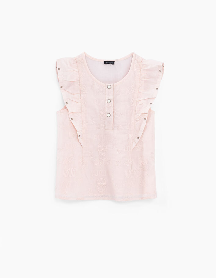 Girls’ light pink blouse with ruffles and embroidery - IKKS