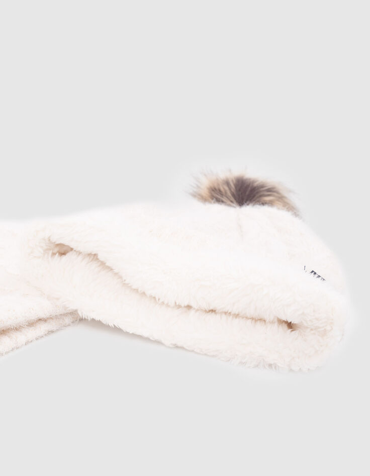 Bonnet écru tricot lurex fourré à torsades bébé fille-2