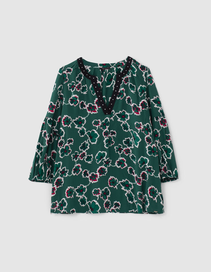 Blusa verde estampado maxi flores mujer-5