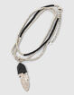 Collier sautoir en perles plume métal femme-2