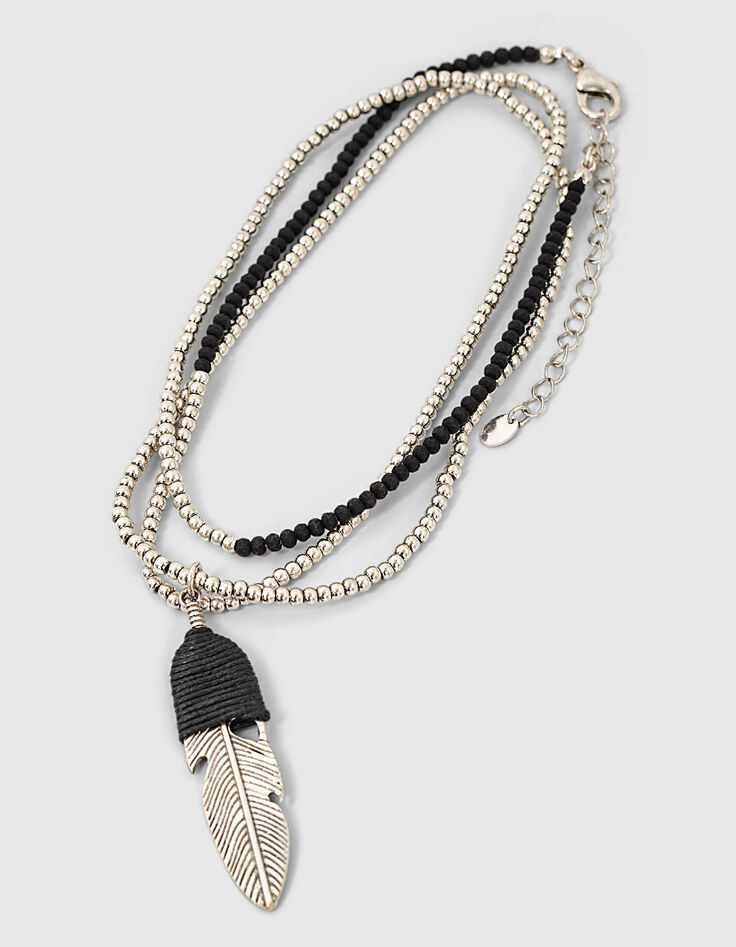 Collier sautoir en perles plume métal femme-2