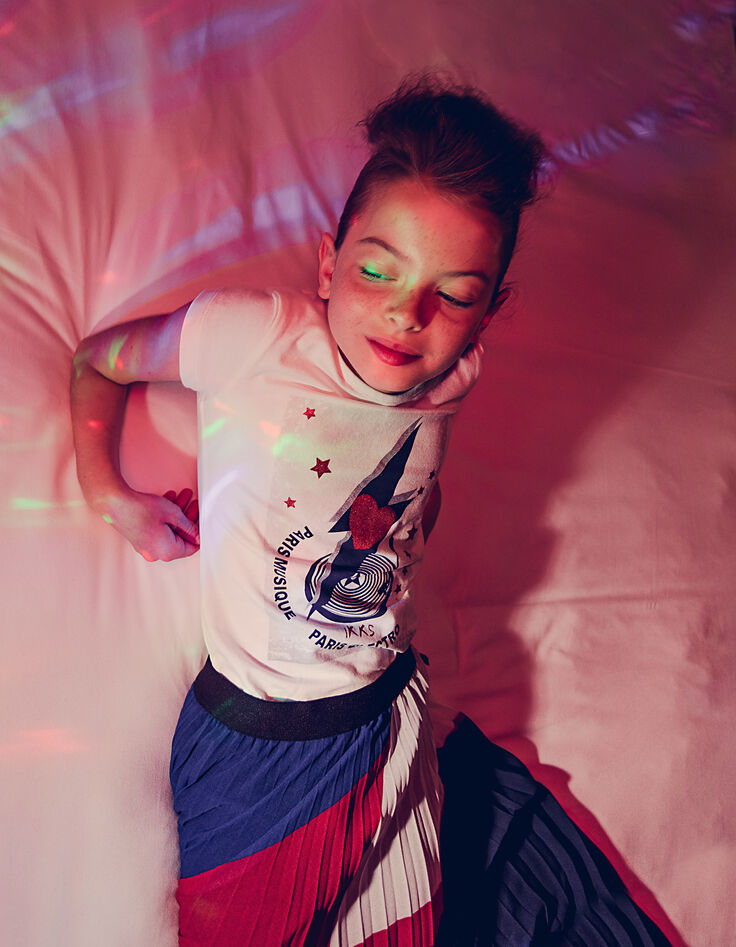 Camiseta blanco roto rayos, estrellas y pletina niña-5