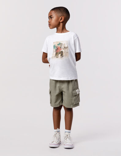 Wit T-shirt biokatoen man met tijgerkop jongens - IKKS