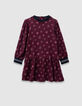 Robe manches longues bordeaux imprimé bouquets fille-1