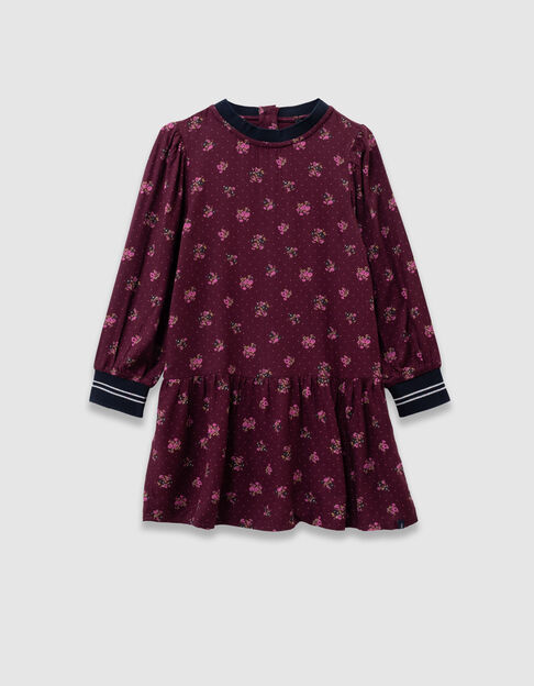 Bordeauxrotes Mädchenkleid Langarm Blumenprint - IKKS