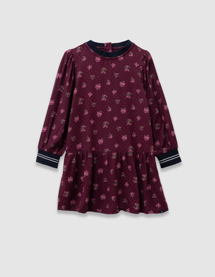 Robe manches longues bordeaux imprimé bouquets fille-1