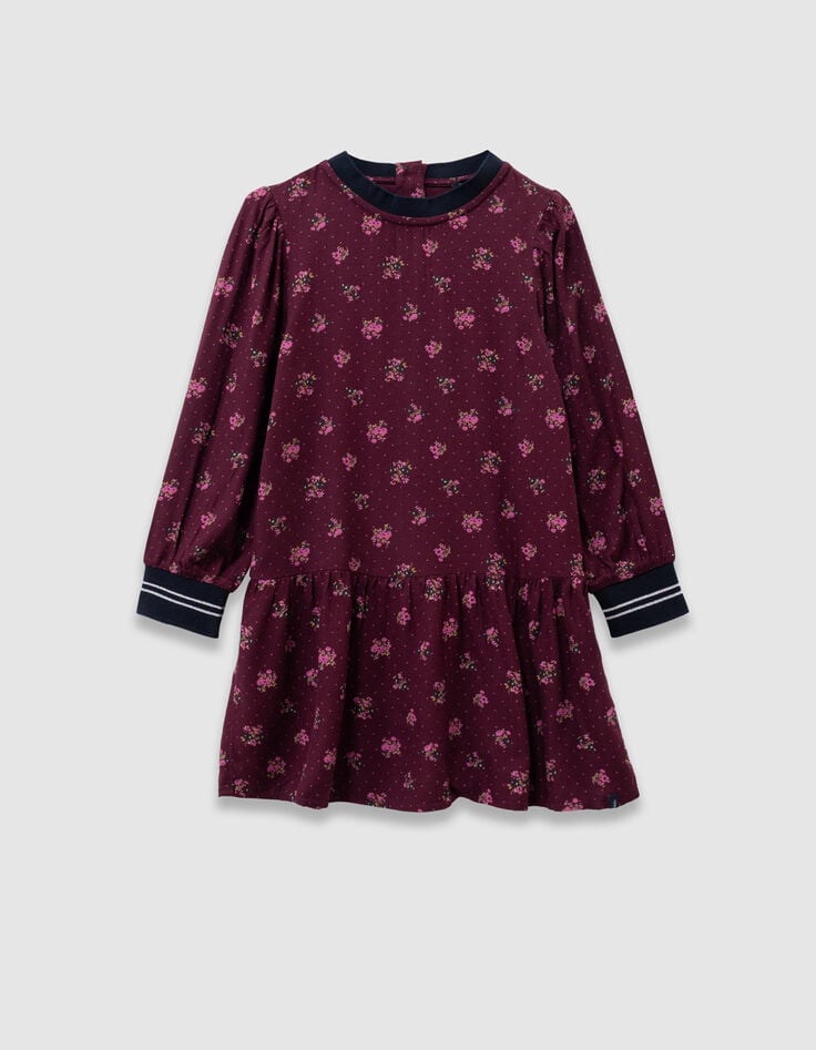 Robe manches longues bordeaux imprimé bouquets fille-1 Robe manches longues bordeaux imprimé bouquets fille-1
