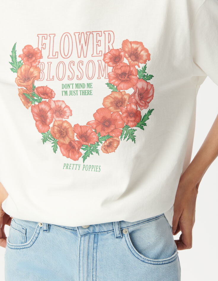 Camiseta cuello redondo blanca flores mensaje-4