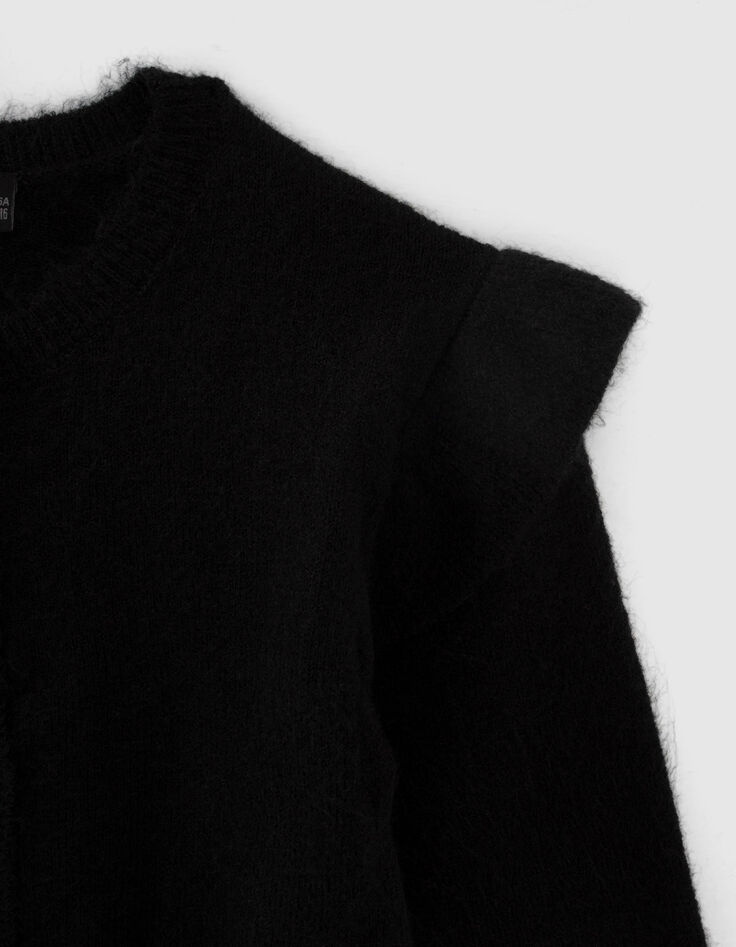 Cardigan noir tricot &agrave; volants fille-4