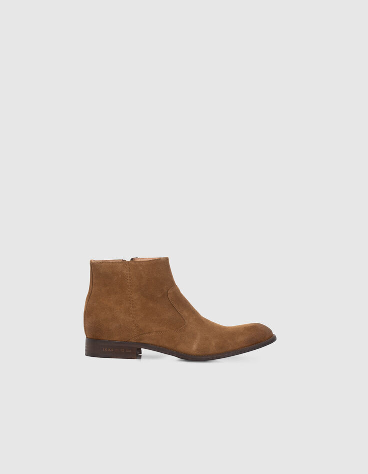 Boots marron en cuir velours zippées Homme-1