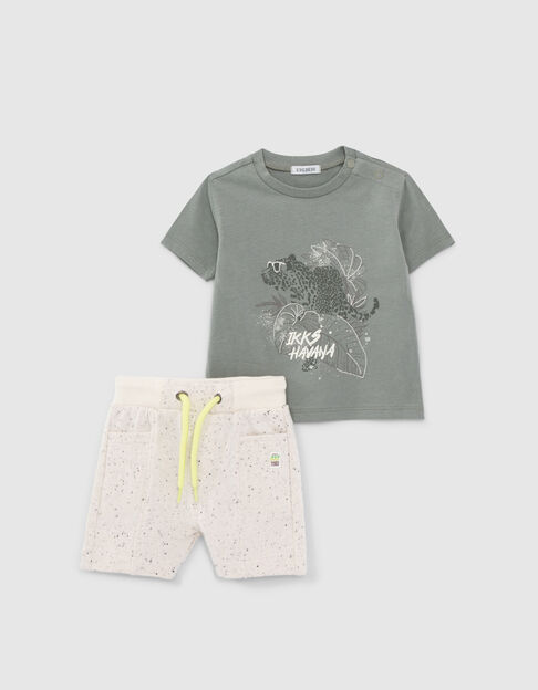 Conjunto camiseta caqui y bermudas color crudo bebé niño - IKKS