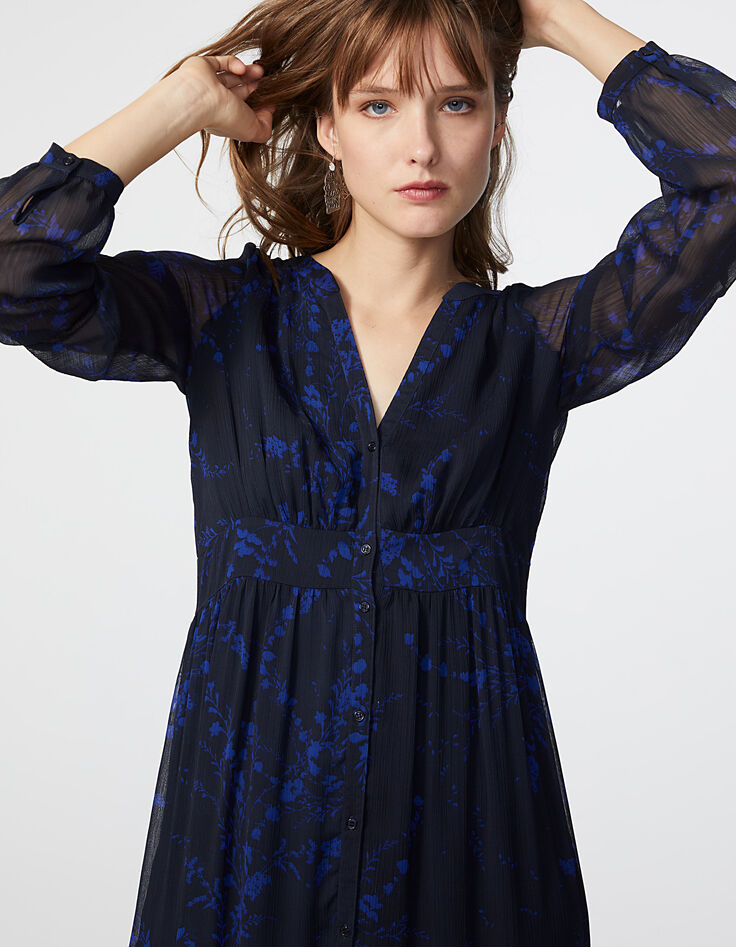 Robe longue volantée en voile imprimé floral Ikebana-4