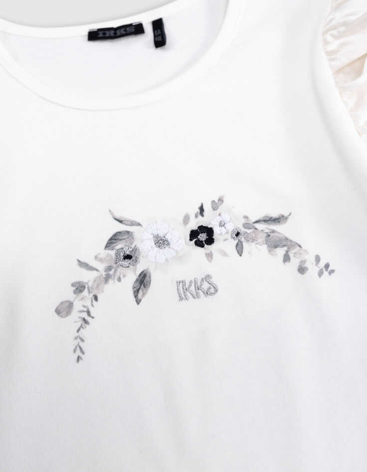 Girls’ white T-shirt with gold IKKS embroidery-3