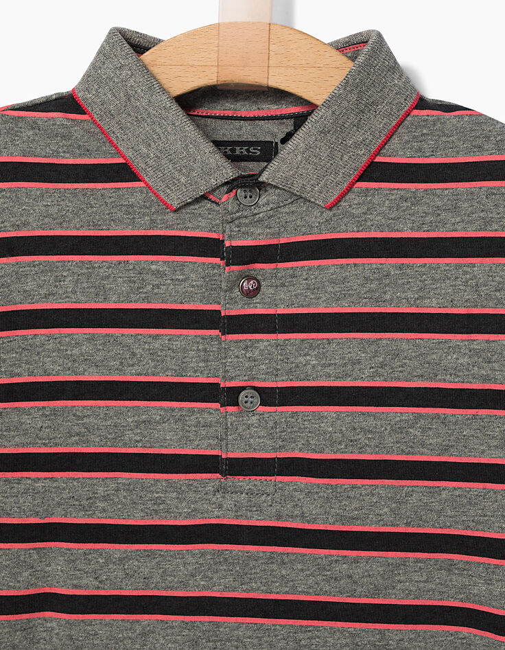 Polo gris oscuro con rayas negras y rosas niño -4