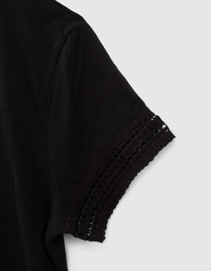 Schwarzes Spitzen-T-Shirt für Frauen eingelegt-3