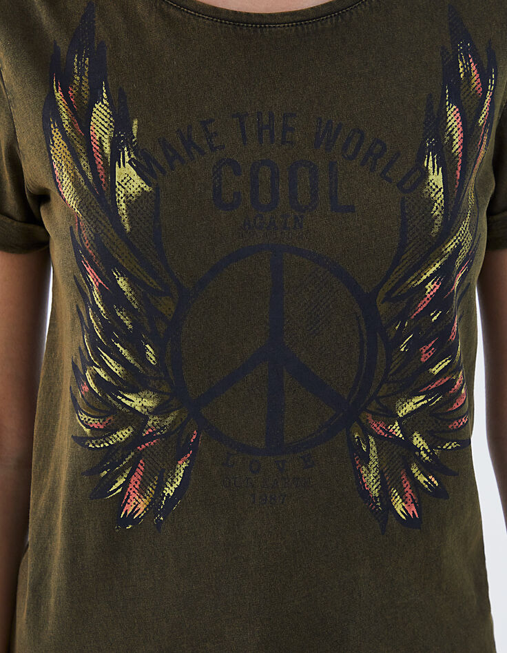 Women’s khaki peace and love acid wash cotton T-shirt-4
