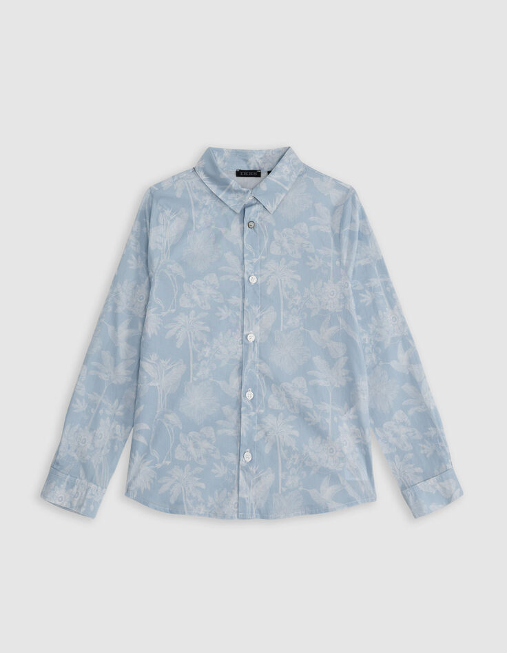 Chemise bleue tissu Liberty motif exotique garçon-1