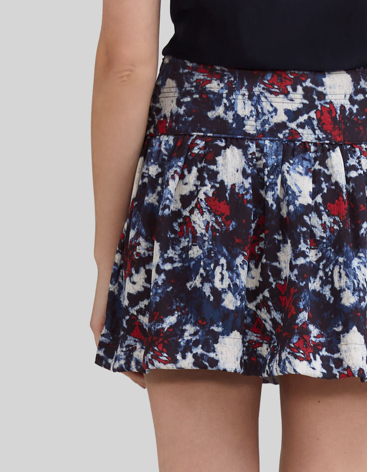 Jupe courte marine recyclée imprimé fleur batik Femme-5