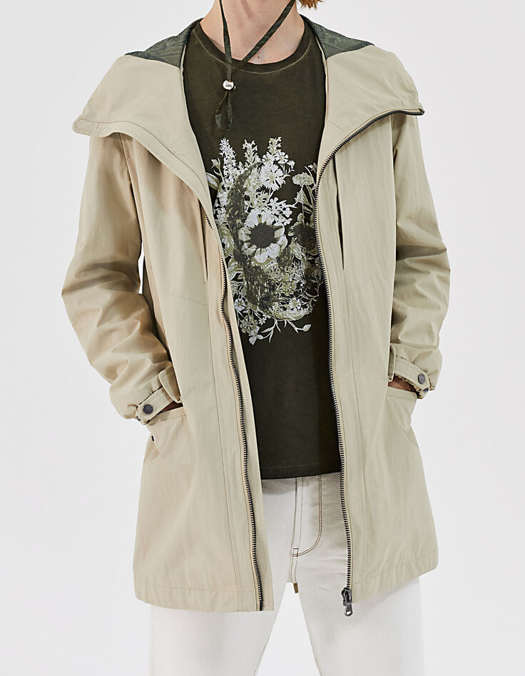 Parka beige clair à capuche en nylon Homme-1