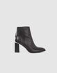 Boots noirs zipp&eacute;s cuir avec barrette m&eacute;tal Femme-1