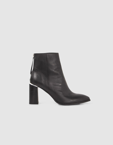 Boots noirs zipp&eacute;s cuir avec barrette m&eacute;tal Femme - IKKS
