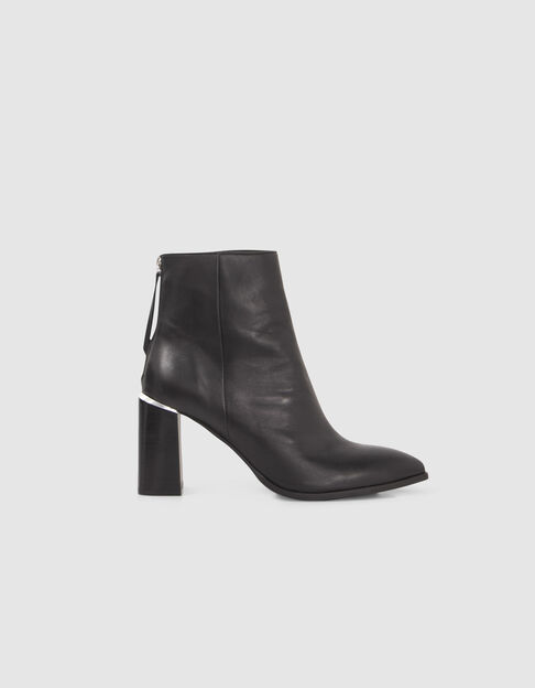 Boots noirs zipp&eacute;s cuir avec barrette m&eacute;tal Femme - IKKS