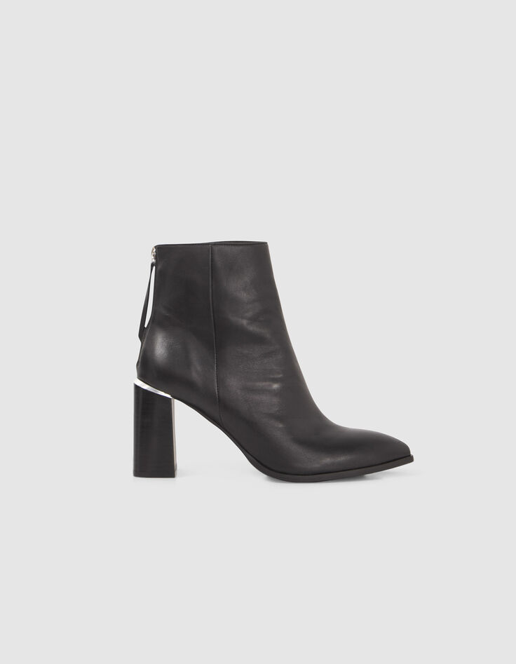 Boots noirs zipp&eacute;s cuir avec barrette m&eacute;tal Femme-1