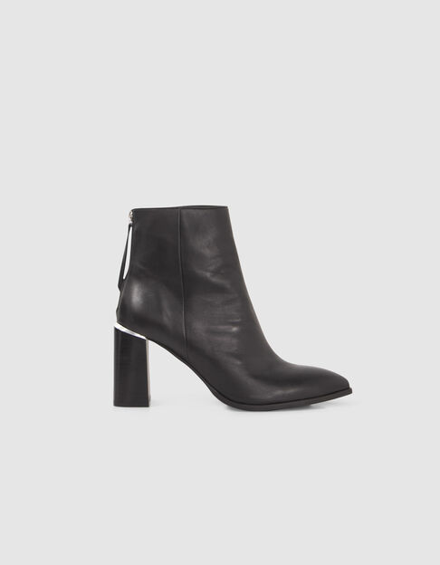 Boots noirs zippés cuir avec barrette métal Femme