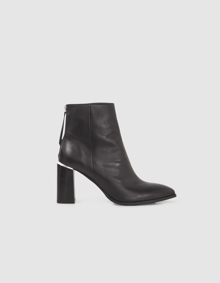 Boots noirs zippés cuir avec barrette métal Femme-1
