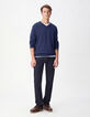 Marineblauwe herentrui met V-hals, 100% wol-3